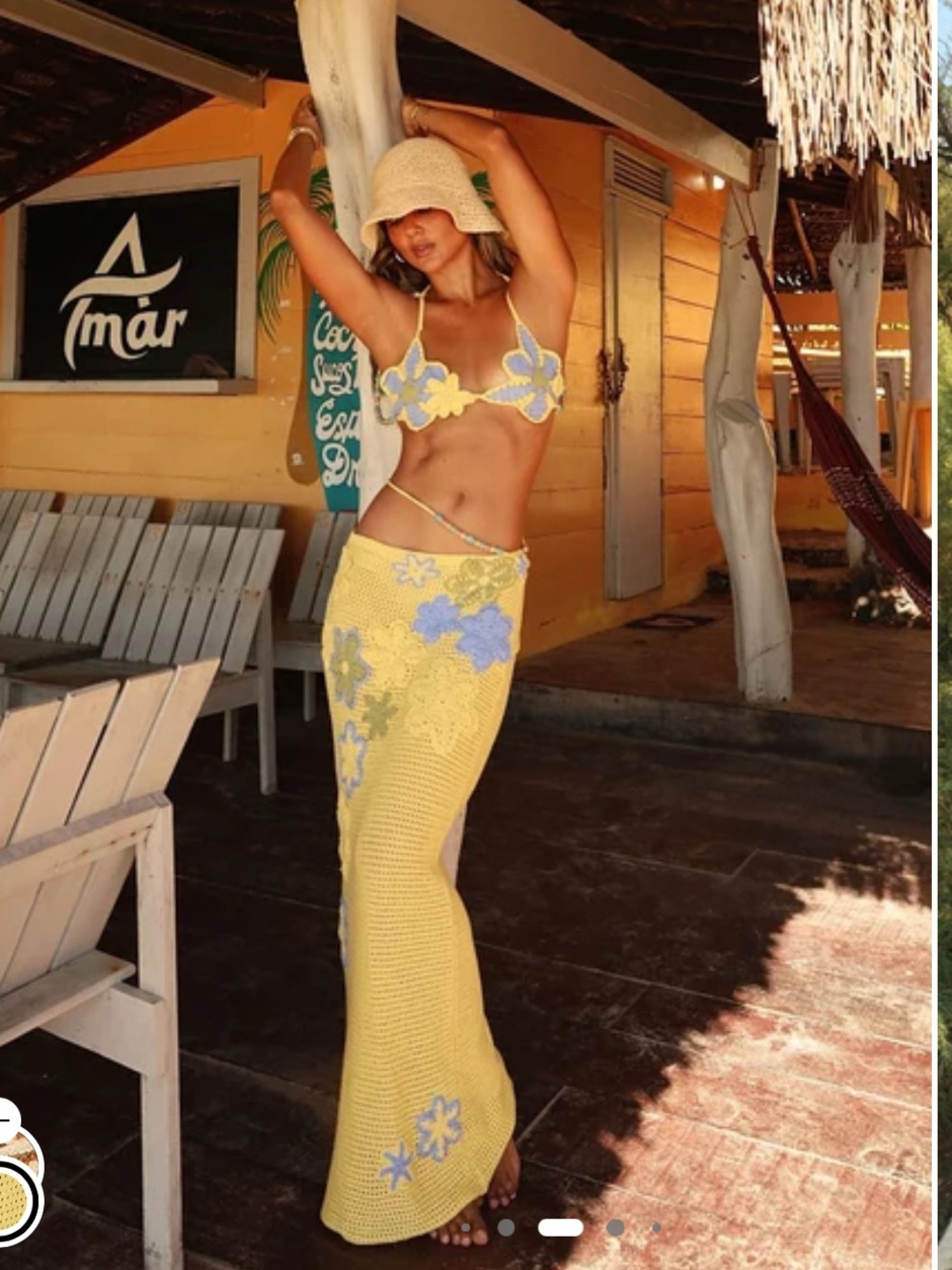Crochet Floral Bikini & Maxi Skirt Set - Yellow/Blue